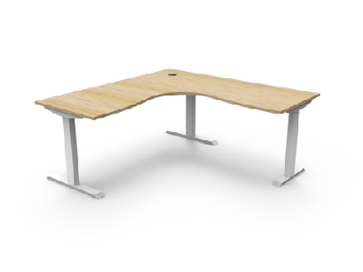 rl boost static corner desk 1500w x 1500w / without cable tray / natural oak top white satin base
