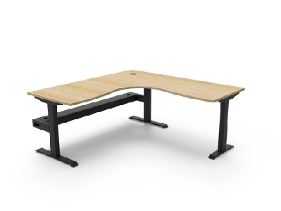 rl boost static corner desk 1800w x 1500w / with cable tray / natural oak top black satin base