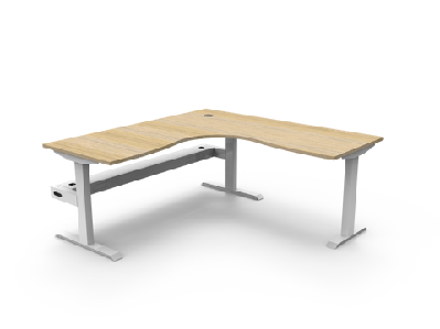rl boost static corner desk 1800w x 1800w / with cable tray / natural oak top white satin base