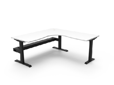 rl boost static corner desk 1800w x 1500w / with cable tray / natural white top black satin base