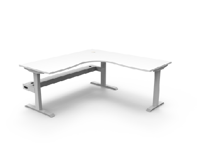 rl boost static corner desk 1800w x 1800w / with cable tray / natural white top white satin base