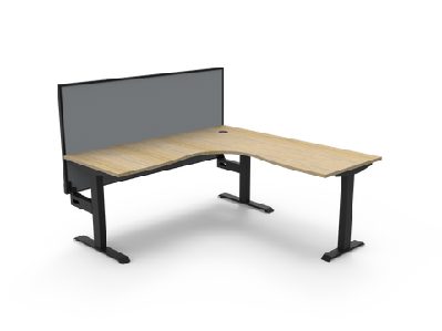 rl boost static corner desk with aluminium framed screen1800w x 1800w / without cable tray / oak top black base grey screen