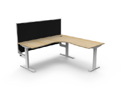 rl boost static corner desk with aluminium framed screen1800w x 1800w / without cable tray / oak top white base black screen