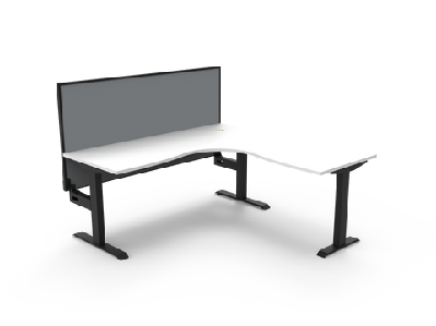rl boost static corner desk with aluminium framed screen1800w x 1800w / without cable tray / white top black base grey screen