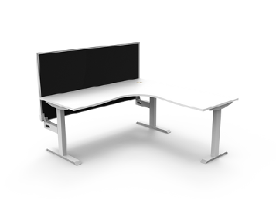 rl boost static corner desk with aluminium framed screen1800w x 1800w / without cable tray / white top white base black screen