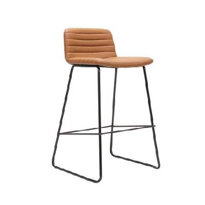 rl pixel pu leather upholstered sled base kitchen stool - 630h almond with black frame
