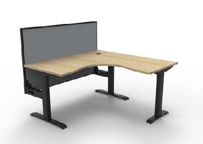 rl boost static corner desk with aluminium framed screen 1500w x 1500w / without cable tray / oak top white base black screen 