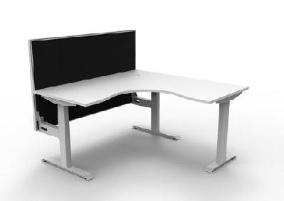 rl boost static corner desk with aluminium framed screen1500w x 1500w / without cable tray / white top white base black screen