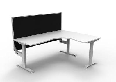 rl boost static corner desk with aluminium framed screen1800w x 1500w / without cable tray / white top white base black screen