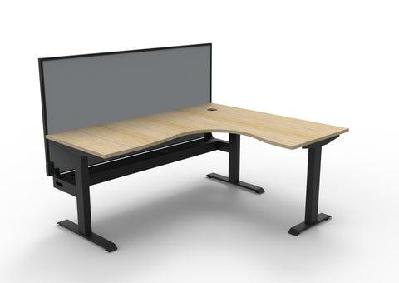 rl boost static corner desk with aluminium framed screen1800w x 1500w / with cable tray / oak top black base grey screen