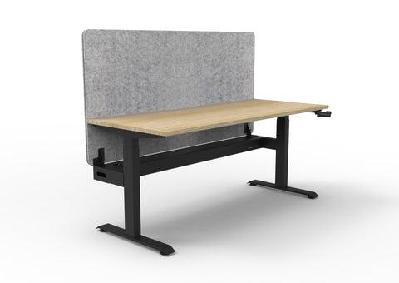 rl boost crank single user height adjustable workstation with grey eco panel screen w1800 x d750 / oak top black satin base / without cable tray