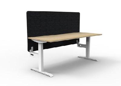 rl boost static single sided workstation with black eco panel screenw1800 x d750 / without cable tray / natural oak top white satin base