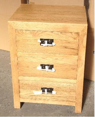 solid oak timber 3 drawer bedside table 