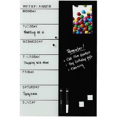 naga magnetic glassboard week planner 600 x 400mm black/white 