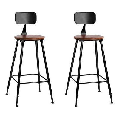 set of 2 bar stools pinewood metal - black and wood 