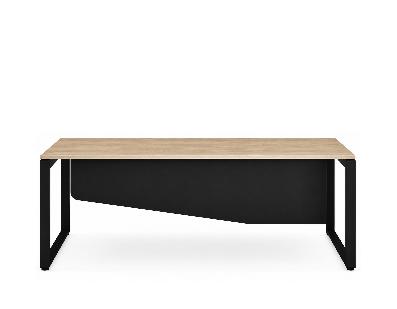 forum lite metal leg desk with modesty 1500l x 750d x 725h / black frame, timber look top
