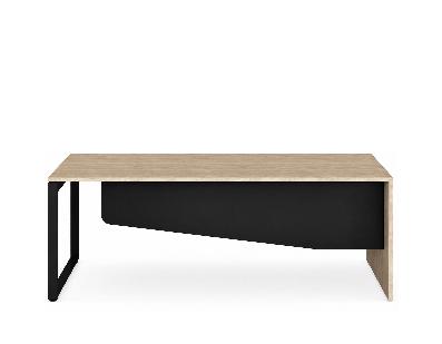 forum lite metal leg desk with modesty 1500l x 750d x 725h / black and timber look frame, timber look top