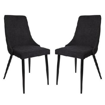 set of 2 arty fabric dining chair black metal legs - charcoal 