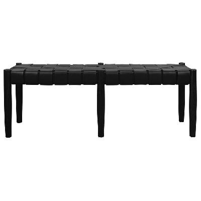 elliot leather solid mindi timber bench black 