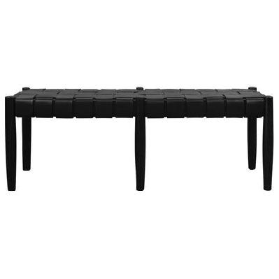 elliot leather solid mindi timber bench black 