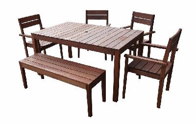 supreme rectangular 1.5m dining table and chairs / bench 6pc setting 