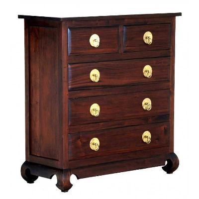 ct shanghai solid mahogany timber 5 drawer tallboy with ring handles 