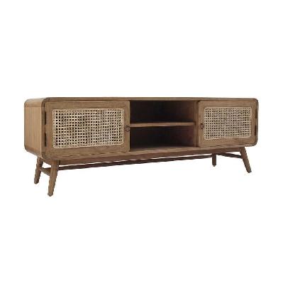 cr vincent rattan timber framed tv cabinet with 2 doors & 2 niches 