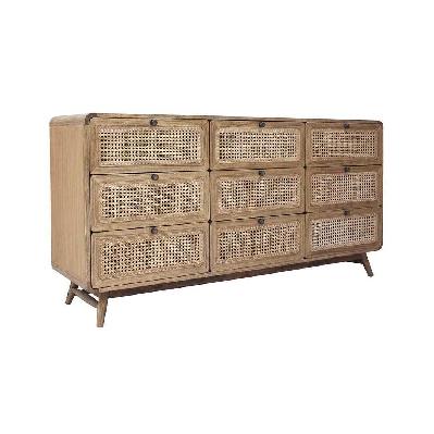 cr vincent rattan with timber frame 9 drawer chest 