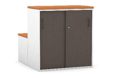 uniform activity module - med sliding 2 door credenza with low sliding 2 door credenza - seat cushion [black handle] 