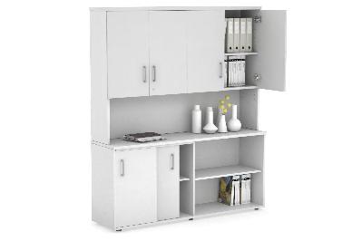 uniform sliding 2 door credenza and open storage unit - hutch with doors 