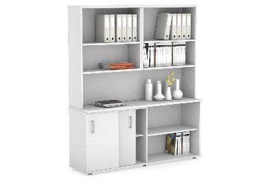 uniform sliding 2 door credenza and open storage unit with open hutch 