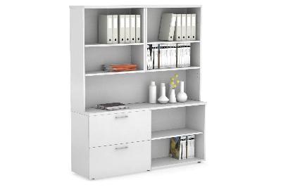 uniform small 2 filing drawer and open storage unit with open hutch 