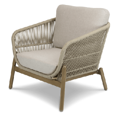 tahiti armchair with eco olefin rope, sahara sand spunpoly cushions and aluminium frame 