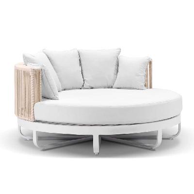 cannes outdoor round aluminium and rope daybed sun lounge 1.6m / white / carbon grey rope w/ textured olefin grey 