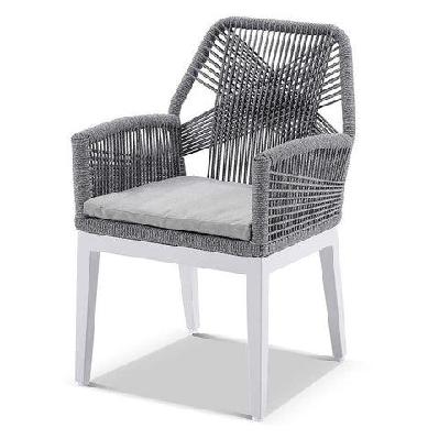 hugo outdoor aluminium and rope dining chair white / grey rope w/textured olefin grey 