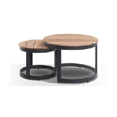 balmoral round industrial aluminium teak top coffee table set charcoal 