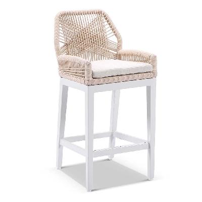 hugo outdoor aluminium and rope bar stool light oak / cream rope w/ cream 