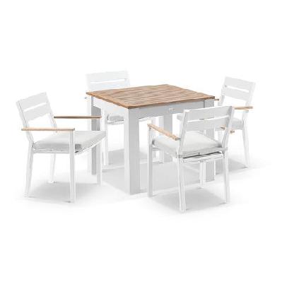 balmoral 4 seater square teak top aluminium dining table with capri chair white / denim grey 