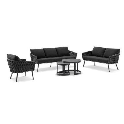 lismore 3+2+1 seater outdoor aluminium and rope lounge set charcoal / carbon grey rope / denim grey 