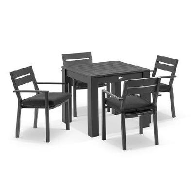santorini outdoor 4 seater square aluminium dining table with santorini chairs white / denim grey 