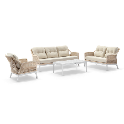 hugo 3+2+1 seater outdoor aluminium and rope lounge set with coffee table white / grey rope w/ textured olefin grey 