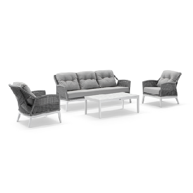 hugo 3+1+1 seater outdoor aluminium and rope lounge set with coffee table white / grey rope w/ textured olefin grey 