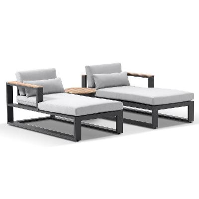balmoral daybed outdoor aluminium and teak lounge with round side table charcoal / textured olefin grey 