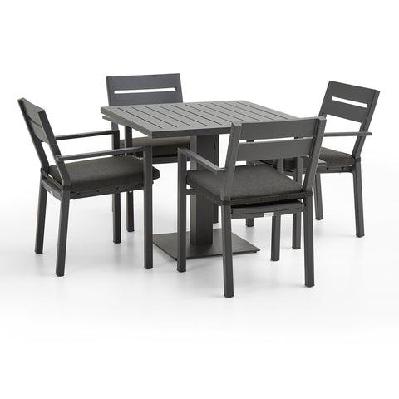 avoca outdoor square pedestal aluminium dining table with santorini chairs charcoal / denim grey 