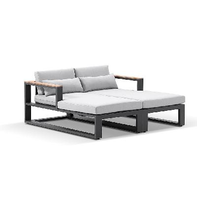 balmoral outdoor aluminium and teak timber daybed lounge charcoal / textured olefin grey 