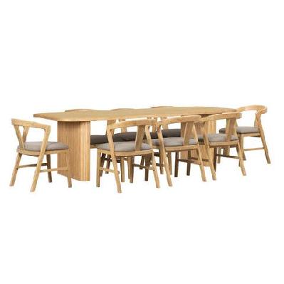 bateau bay 8 seater rectangle indoor timber dining table and chairs setting warm wheat 