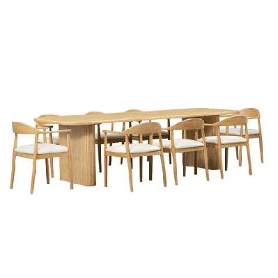bateau bay 2.8m rectangle indoor timber table with 8x esperance dining chairs warm wheat 