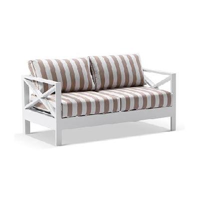 kansas 2 seater outdoor aluminium lounge in sunbrella white / sunbrella maxim heather beige 