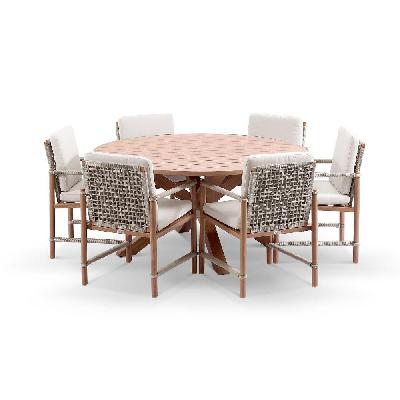 houston outdoor 1.5m round aluminium dining setting with 6 avery chairs cedar look / olefin white 