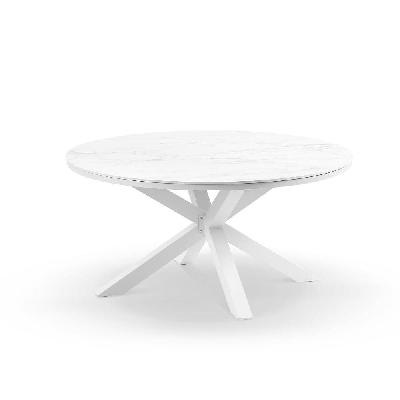 hugo 1.5m outdoor round aluminium and ceramic dining table white 